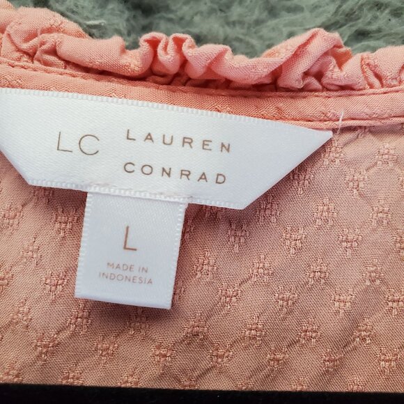 Lauren Conrad Top Womens Large Pink Textured Long Sleeve Blouse - Picture 2 of 6